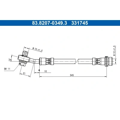 Kuva ATE 83.8207 0349.3 Jarruletku 345mm M10x1,5mm FORD: Kuga Mk3 2.0 TDCi 4x4, 1.5 Ecoboost, 2.5 Duratec Plug in Hybrid FHEV 4x4