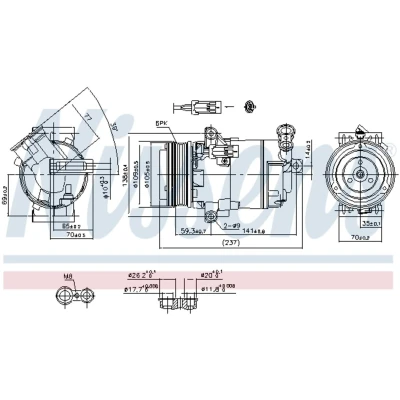 Kuva NISSENS 890006 Ilmastoinnin Kompressori CVC 12 PAG 46 R 134a OPEL: Astra H Caravan, Zafira B, GTC