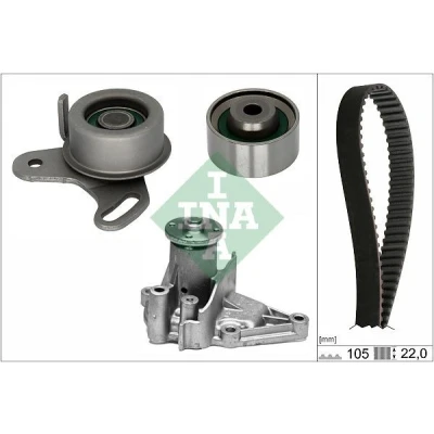 Kuva INA 530 0427 31 Vesipumppu + Jakohihnasarja Vesipumpulla HYUNDAI: Getz, KIA: Cerato Hatchback, Sedan