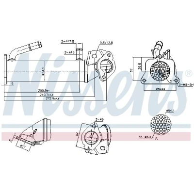 Kuva NISSENS 989322 EGR jäähdytin ilman alipaine ohitusta FORD: Ranger Mk3, Transit Mk6 Bussi