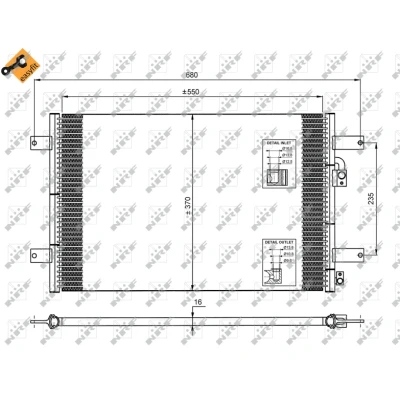 Kuva NRF EASY FIT 35249 Ilmastoinnin Lauhdutin Tiivisterenkaalla 12,5 9,6 Alumiini 550 FORD: Galaxy Mk1 MPV
