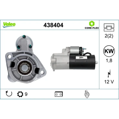 Kuva VALEO 438404 Starttimoottori 12V 1,8kW 9 L 48 83mm AUDI: A4 B5 Sedan, B6 Avant, A6 C5 VOLKSWAGEN: Passat GP Sedan