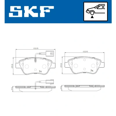 Kuva SKF VKBP 80145 E Jarrupalat Sis. kulumisenilmaisimen FIAT: 500 Hatchback, Panda II Fiorino III Van / Farmari