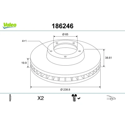 Kuva VALEO Jarrulevy VOLKSWAGEN: GOLF 2, 3, Polo III Classic Etuakseli 20mm 4 aukko Tuuletettu 186246 321615301C,6N0615301G Jarrulevyt