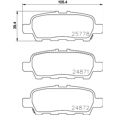 Kuva HELLA 8DB 355 020 401 Jarrupalat akustisella kulumavaroittimella NISSAN: Leaf I, II, Juke, SUZUKI: Grand Vitara 2 SUV, INFINITI: FX M35 III