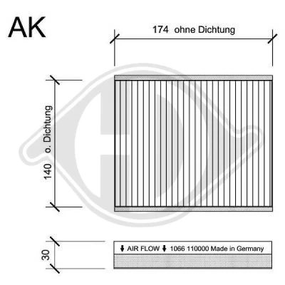 Kuva DIEDERICHS DCI1066S Raitisilmasuodatin Aktiivihiilisuodatin 174 150 30 Climate ALFA ROMEO: 147, 156 Sedan, Sportwagon