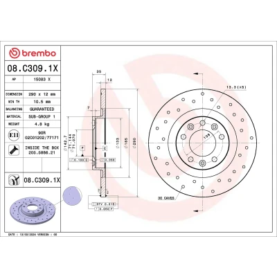 Kuva BREMBO Jarrulevy TOYOTA: Proace II Van, Verso, PEUGEOT: 3008 SUV, Expert III 5008 II, CITROËN: Spacetourer, C4 Grand Picasso 2