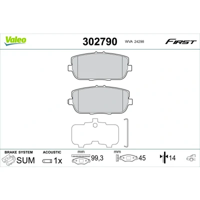 Kuva VALEO 302790 Jarrupalat Taka akseli Sis. kulumisenilmaisimen ilman ruuveja, huudonvaimennuspeltiä MAZDA: MX 5 IV, IV RF Targa