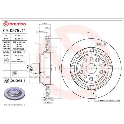 Kuva BREMBO 09.D975.11 Jarrulevyt 359 30 5 tuuletettu sisältä pinnoitettu