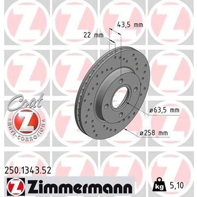 Kuva ZIMMERMANN SPORT COAT Z 250.1343.52 Jarrulevyt 258 22 4/4 4 108 tuuletettu sisältä, reijitetty pinnoitettu FORD: FIESTA 5, Focus Mk1 Farmari