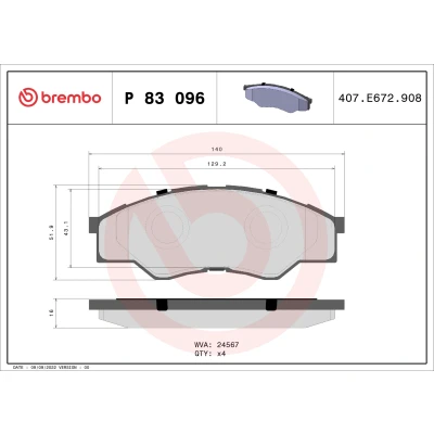 Kuva BREMBO P 83 096 Jarrupalat Ilman kulumisenilmaisinta tarvikkeita TOYOTA: HILUX 3 Pick up