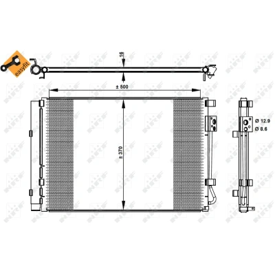 Kuva NRF EASY FIT 35997 Ilmastoinnin Lauhdutin Vedenerottimella, Tiivisterenkaalla 14,2 9,4 Alumiini 500 HYUNDAI: Veloster, i20 I Hatchback