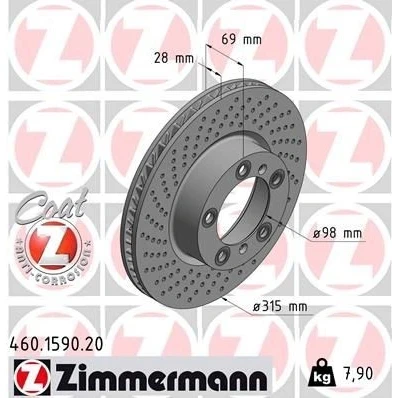Kuva ZIMMERMANN COAT Z 460.1590.20 Jarrulevyt 315 28 7/5 5 130 tuuletettu sisältä, upotettu pinnoitettu PORSCHE: Cayman