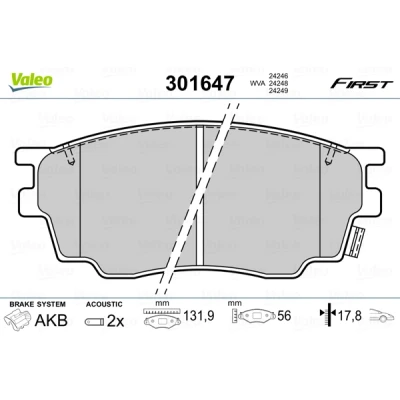 Kuva VALEO 301647 Jarrupalat Etuakseli Sis. kulumisenilmaisimen Huudonvaimennuspellillä MAZDA: 6 Sedan, Hatchback