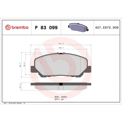 Kuva BREMBO P 83 099 Jarrupalat Kulumisenilmaisemelle Ilman tarvikkeita TOYOTA: Alphard / Vellfire II, PREVIA 3