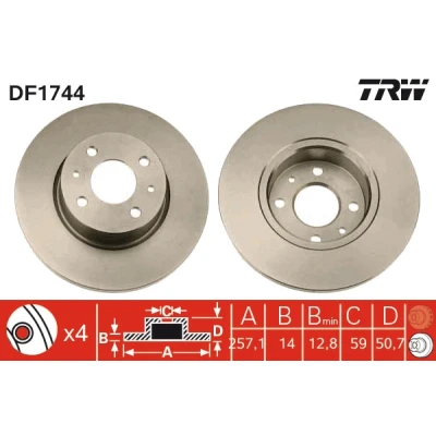 Kuva TRW DF1744 Jarrulevyt 257 14 4 98 täysi Lakattu