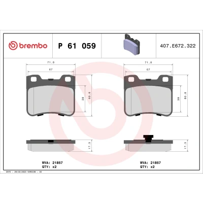 Kuva BREMBO P 61 059 Jarrupalat Ilman kulumisenilmaisinta tarvikkeita CITROËN: Saxo Hatchback, AX, PEUGEOT: 106 I Hatchback