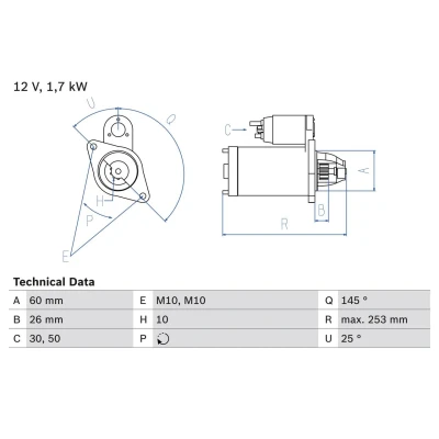 Kuva BOSCH 0 986 017 890 Starttimoottori 12 1,7 10 MERCEDES BENZ: E sarja Sedan, T modell, ML