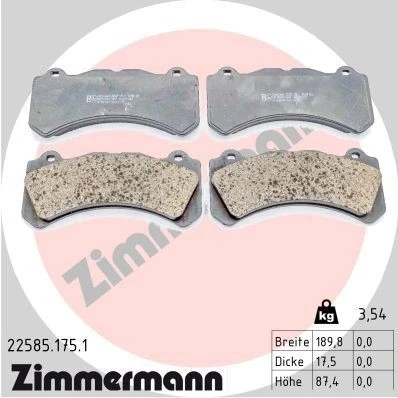 Kuva ZIMMERMANN 22585.175.1 Jarrupalat Ei kulumisenilmaisimelle Valokuva vastaa toimituslaajuutta VOLVO: V60 I, S60 II