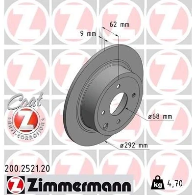 Kuva ZIMMERMANN COAT Z 200.2521.20 Jarrulevyt 292 9 5/4 4 114 täysi pinnoitettu NISSAN: Tiida Hatchback, Sedan
