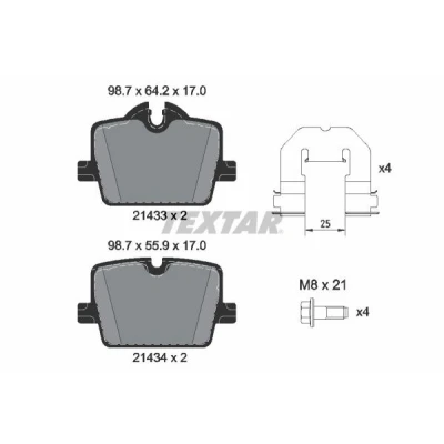 Kuva TEXTAR 2143301 Jarrupalat Kulumisenilmaisemelle Jarrusatulan ruuveilla Tarvikkeilla BMW: 3 Sedan, Z4 Roadster, Touring, TOYOTA: Supra V