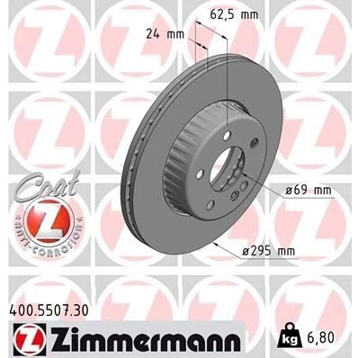 Kuva ZIMMERMANN FORMULA S COAT Z 400.5507.30 Jarrulevyt 295 24 6/5 5 112 tuuletettu sisältä, kaksiosainen jarrulevy pinnoitettu hiiliteräs