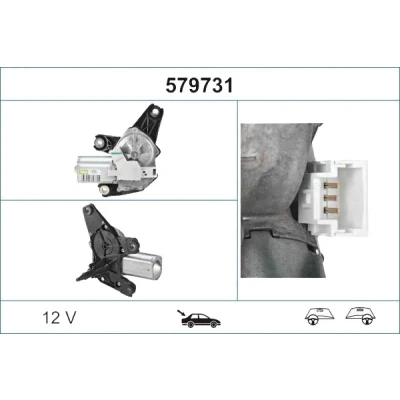 Kuva VALEO ORIGINAL PART 579731 Tuulilasin Pyyhkimen Moottori 12 Takana Oikean /vasemmanpuolinen ohjaus OPEL: Vivaro A Combi, RENAULT: TRAFIC 2 Kasten
