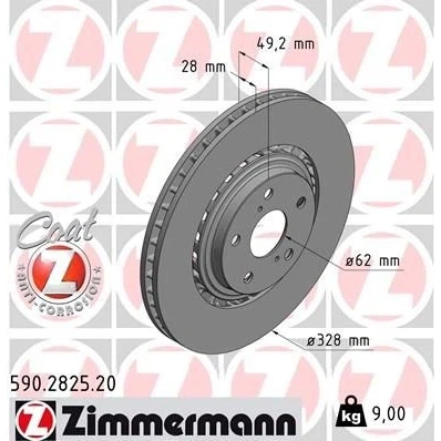 Kuva ZIMMERMANN COAT Z 590.2825.20 Jarrulevyt 328 28 7/5 5 114 Tuuletettu, ulko pinnoitettu TOYOTA: RAV4 IV SUV, PREVIA 3, LEXUS: RX III