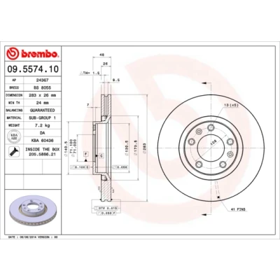 Kuva BREMBO 09.5574.10 Jarrulevyt 283 26 5 tuuletettu sisältä Ruuveilla PEUGEOT: 407 SW, 607 Sedan, CITROËN: XM I Hatchback