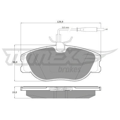 Kuva TOMEX brakes TX 12 442 Jarrupalat Etuakseli kulumisvaroitinkoskettimella PEUGEOT: Expert I Van, I, FIAT: Scudo Farmari