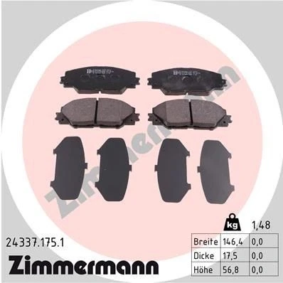 Kuva ZIMMERMANN 24337.175.1 Jarrupalat Valokuva vastaa toimituslaajuutta TOYOTA: RAV4 IV SUV, III Auris Farmari