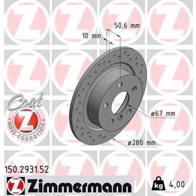 Kuva ZIMMERMANN SPORT COAT Z 150.2931.52 Jarrulevyt 280 10 6/5 5 112 täysi, reijitetty pinnoitettu hiiliteräs BMW: 2 Gran Tourer, Active X1