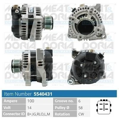 Kuva MEAT &amp; DORIA 5540431 Laturi 14V 100A TOYOTA: Auris Hatchback, Corolla X Sedan, Yaris II Hatchback