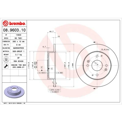 Kuva BREMBO 08.9603.10 Jarrulevyt 260 10 4 täysi Ruuveilla ROVER: 600