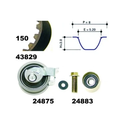 Kuva MAPCO 23912 Jakohihnasarja 150 Asennusmateriaalilla AUDI: A6 C5 Avant, A3 Hatchback, TT Coupe, VOLKSWAGEN: Bora Sedan, Golf 4, New Beetle Hatchback