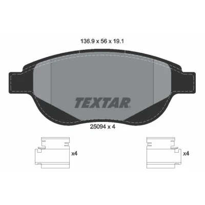 Kuva TEXTAR 2509401 Jarrupalat Ei kulumisenilmaisimelle Tarvikkeilla PEUGEOT: 307 Hatchback, SW, CC, CITROËN: C4 I Coupe