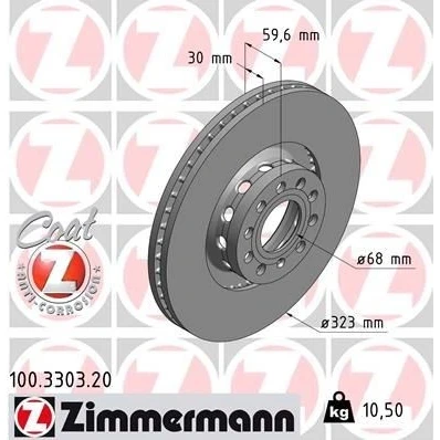 Kuva ZIMMERMANN COAT Z 100.3303.20 Jarrulevyt 323 30 10/5 5 112 Tuuletettu, ulko pinnoitettu hiiliteräs AUDI: A8 D2, D3, A6 C4 Avant