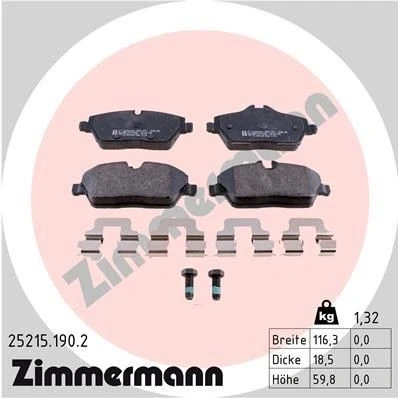 Kuva ZIMMERMANN 25215.190.2 Jarrupalat Kulumisenilmaisemelle Ruuveilla Valokuva vastaa toimituslaajuutta, Jousella MERCEDES BENZ: ML sarja, GLE SUV