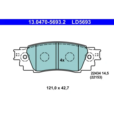 Kuva ATE 13.0470 5693.2 Jarrupalat Ei kulumisenilmaisimelle, ilman kulumisvaroitinkosketinta TOYOTA: RAV4 V, C HR, Camry VIII Sedan, LEXUS: ES VII, RX IV