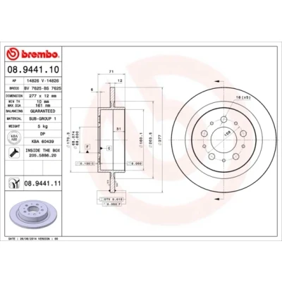 Kuva BREMBO COATED DISC LINE 08.9441.11 Jarrulevyt 277 12 5 täysi pinnoitettu Ruuveilla VOLVO: V90 I Farmari