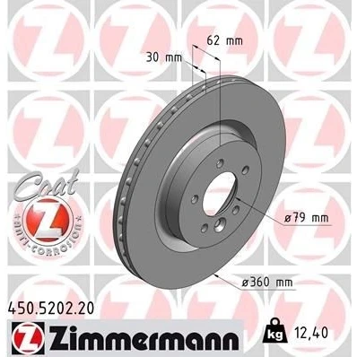 Kuva ZIMMERMANN COAT Z 450.5202.20 Jarrulevyt 360 30 6/5 5 120 tuuletettu sisältä pinnoitettu hiiliteräs LAND ROVER: Range Rover Sport, Discovery 4