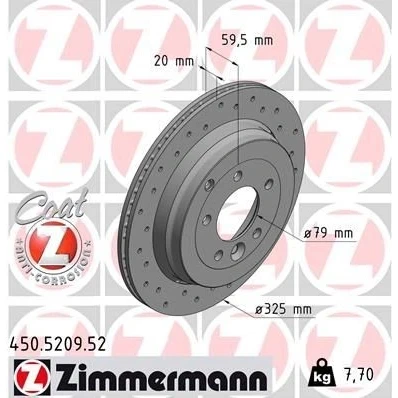Kuva ZIMMERMANN SPORT COAT Z 450.5209.52 Jarrulevyt 325 20 7/5 5 120 Tuuletettu, ulko, reijitetty pinnoitettu hiiliteräs LAND ROVER: Discovery 3