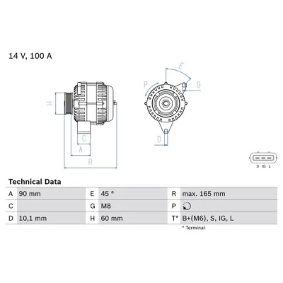 Kuva BOSCH 0 986 084 390 Laturi 14V 100A
