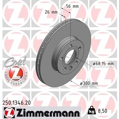 Kuva ZIMMERMANN COAT Z 250.1346.20 Jarrulevyt 300 26 6/5 5 112 tuuletettu sisältä pinnoitettu SEAT: Alhambra I, FORD: Galaxy Mk1 MPV, VOLKSWAGEN: Sharan I