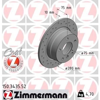Kuva ZIMMERMANN 150.3435.52 Jarrulevyt 280 10 6/5 5 120 täysi, reijitetty pinnoitettu hiiliteräs BMW: Z4 Roadster
