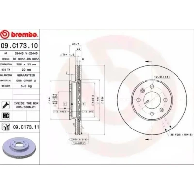 Kuva BREMBO COATED DISC LINE 09.C173.11 Jarrulevyt 256 22 4 tuuletettu sisältä pinnoitettu hiiliteräs Ruuveilla KIA: RIO 3, 3 Stufenheck