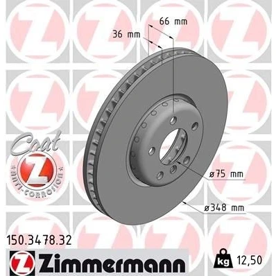 Kuva ZIMMERMANN FORMULA F COAT Z 150.3478.32 Jarrulevyt 348 36 6/5 5 120 tuuletettu sisältä, kaksiosainen jarrulevy pinnoitettu hiiliteräs BMW: Sedan