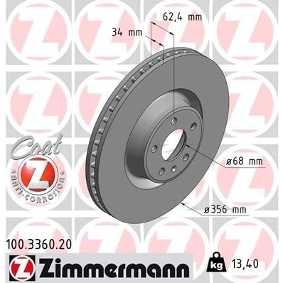 Kuva ZIMMERMANN COAT Z 100.3360.20 Jarrulevyt 356 34 6/5 5 112 tuuletettu sisältä pinnoitettu hiiliteräs AUDI: A6 C7 Allroad