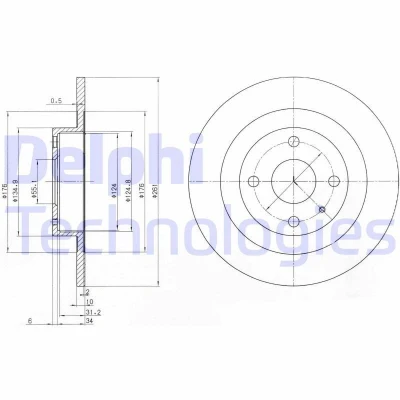 Kuva DELPHI BG3556 Jarrulevyt 260 10 4 täysi rasvattu käsittelemätön ilman pyöränlaakeria, ABS sensorirengasta MAZDA: 323 F 6, FAMILIA 6