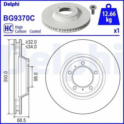 Kuva DELPHI Jarrulevy 350mm 34mm 5 Tuuletettu pinnoitettu hiiliteräs BG9370C 971615301,9Y0615301 Jarrulevyt